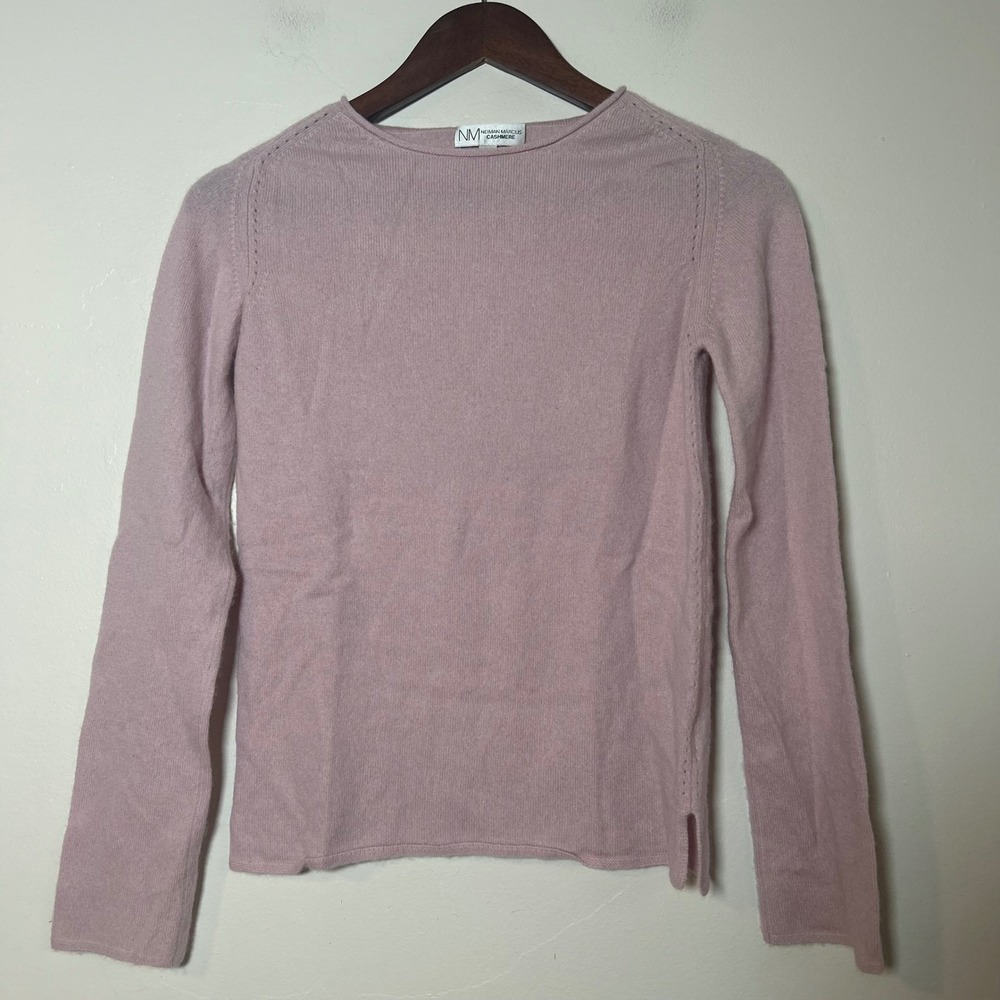 EUC Neiman‎ Marcus Cashmere Sweater Women Small Pink Pointelle  Pullover Soft
